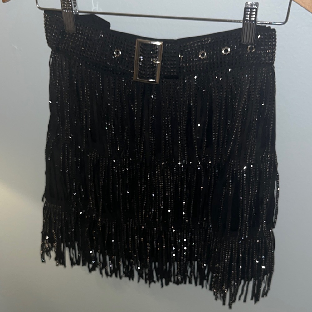 Black Fringe Mini Skirt